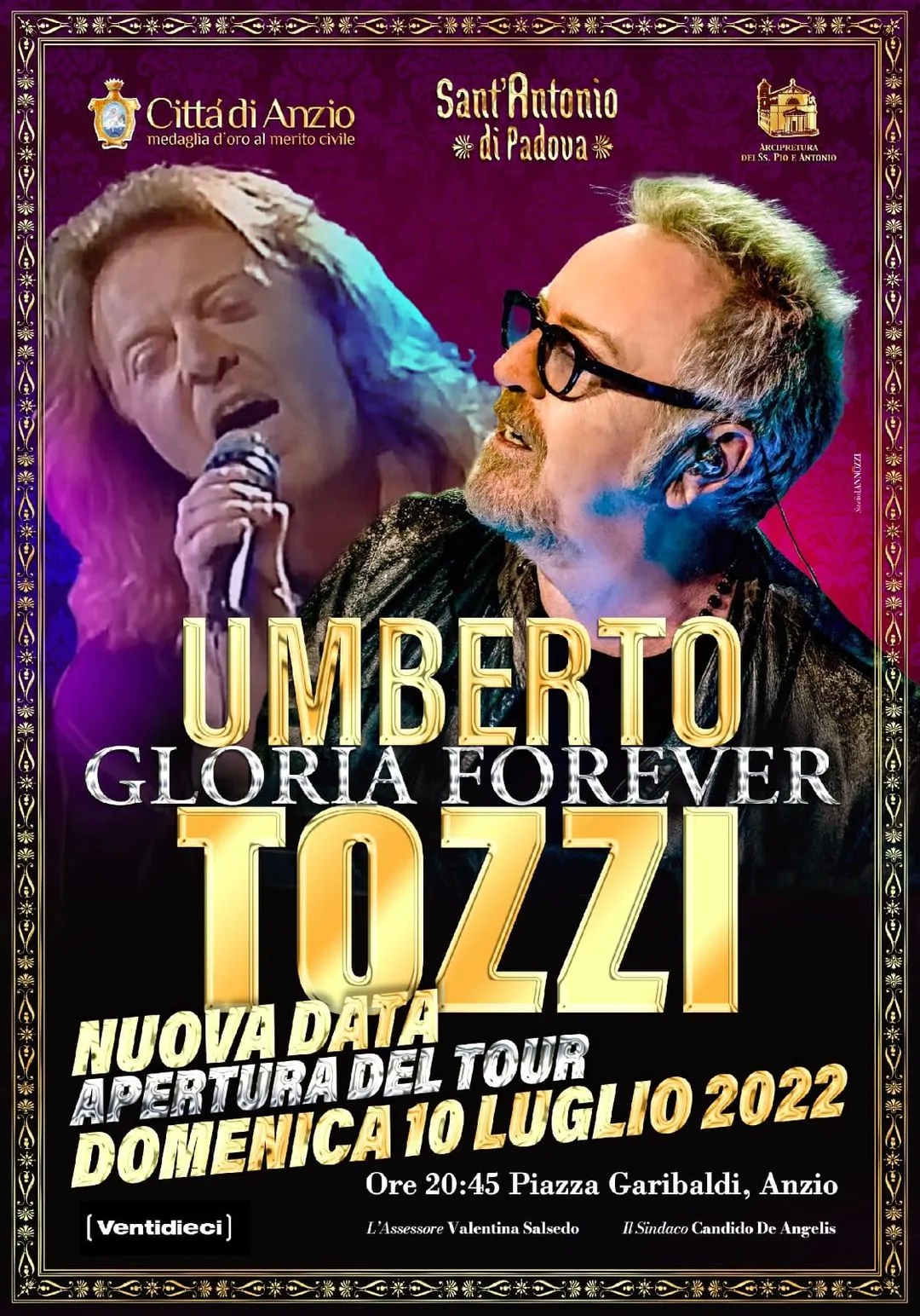 Umberto Tozzi ad Anzio il 10 luglio, recupera il concerto annullato il 26 giugno