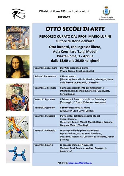 Otto secoli d'arte: ciclo di incontri culturali al Comune di Aprilia
