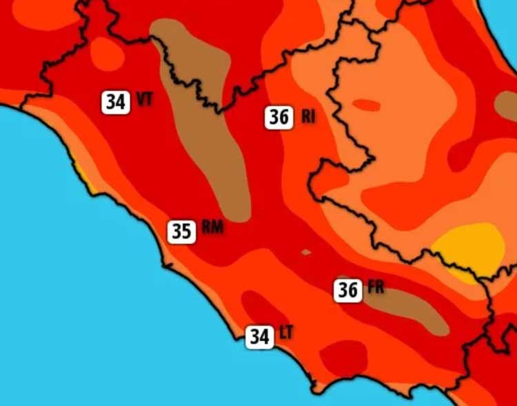 caldo record roma latina temperature