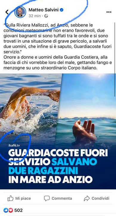 Matteo Salvini post facebook Il Caffè 