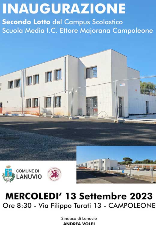 Lanuvio, la Giunta Volpi inaugura il campus scolastico di Campoleone
