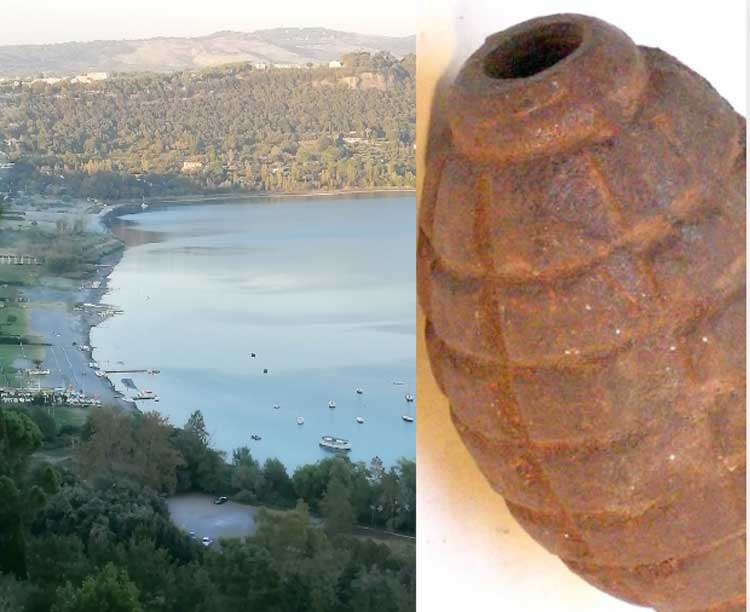 Bomba 'ananas' della II^ guerra mondiale riaffiora sulla riva del lago Albano: area delimitata