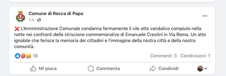 Deturpata l'immagine del sindaco-eroe di Rocca di Papa, la mamma: "Trovate i responsabili"