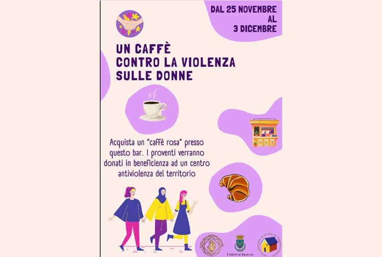 'Caffè rosa' in 10 bar di Frascati: parte dei proventi contro la violenza sulle donne