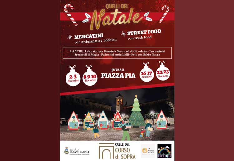 Albano, a piazza Pia sarà Natale: mercatino, giocoleria e spettacoli di magia. Tutte le info