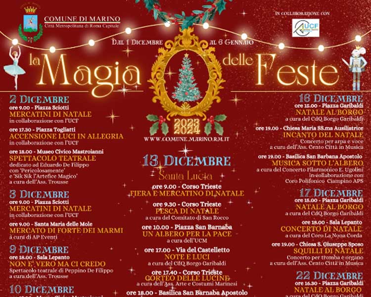 A Marino parte la 'Magia delle feste': mercatini, luminarie, spettacoli e musica. Tutto il programma
