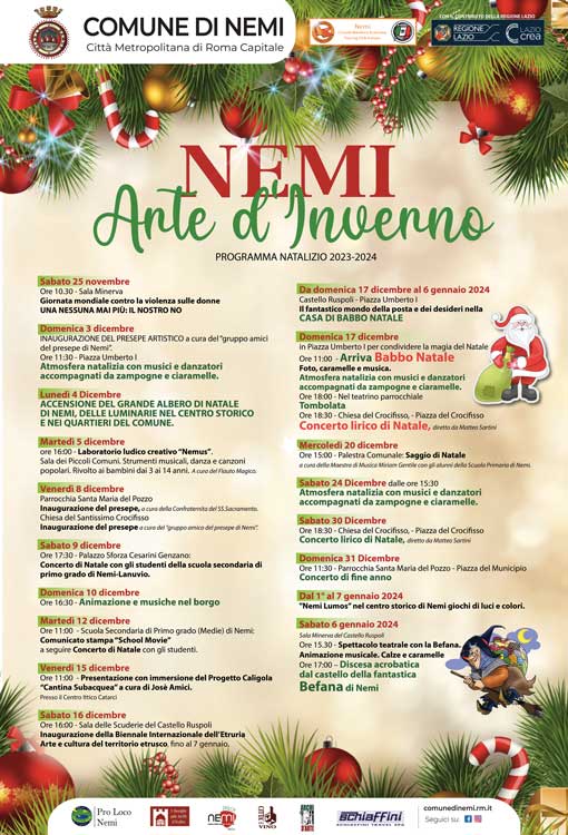 A Nemi 29 giorni di feste natalizie: musica, arte e divertimento con la 'Casa di Babbo Natale'. Il programma