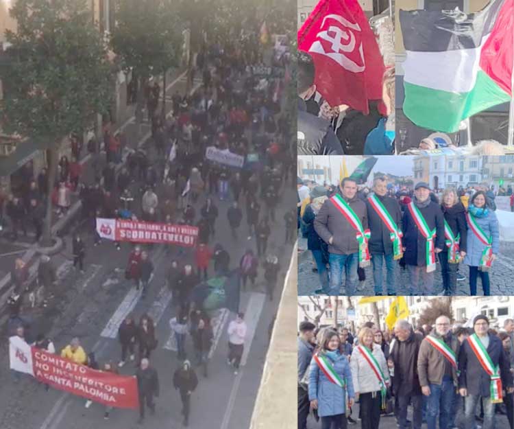 Al corteo Albano-Ariccia contro l'inceneritore 7 comuni (e polemiche per le bandiere pro-Palestina)