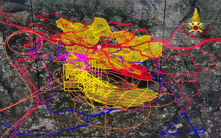 La mappa delle zone dove avviene la ricerca dello scomparso Gianni Filosa