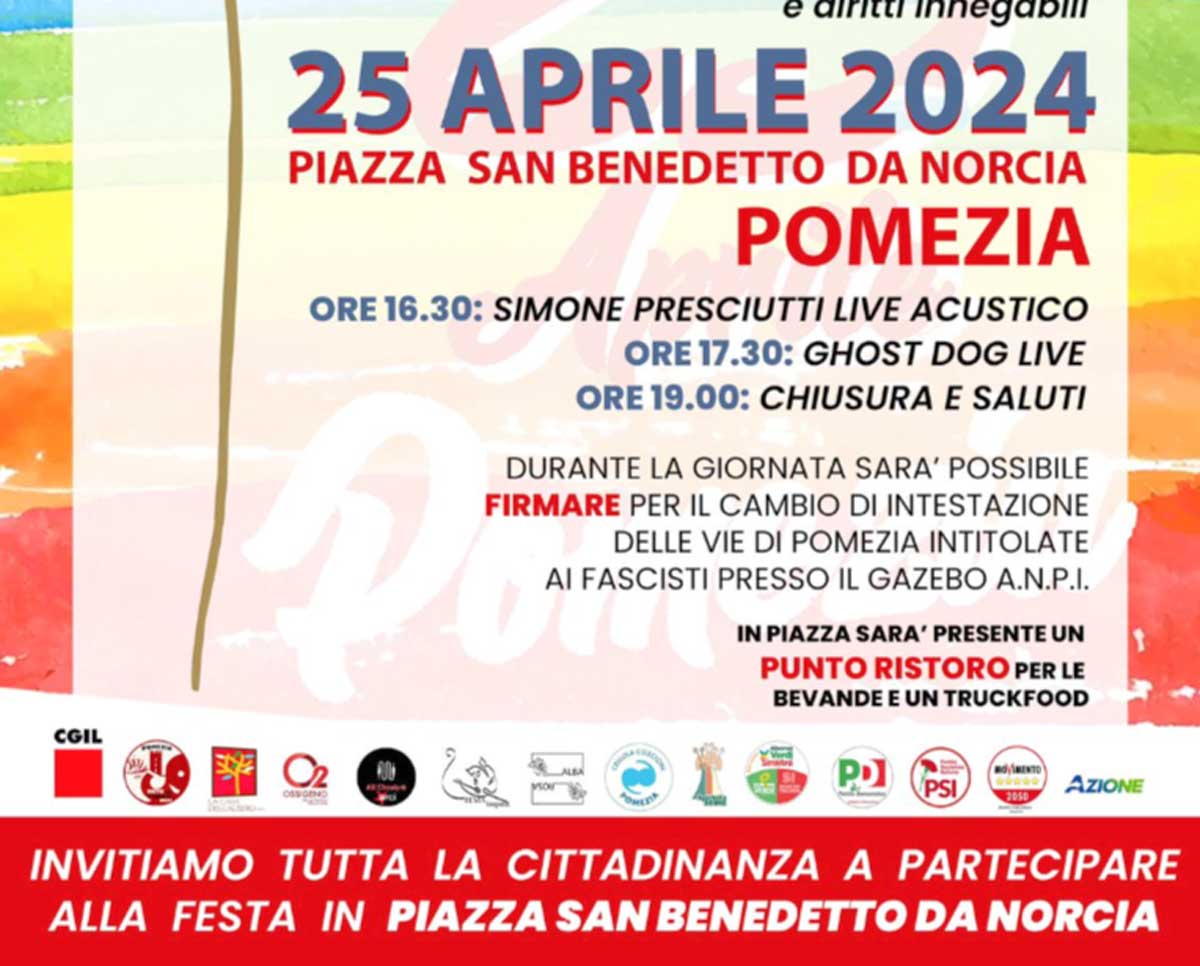 Per il 25 aprile di Pomezia con l'Anpi in piazza 5 partiti, la Cgil e 7 associazioni
