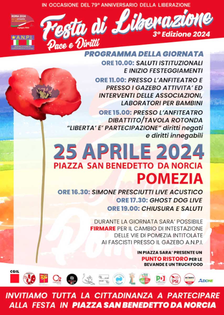 La locandina dell'iniziativa del 25 aprile a Pomezia