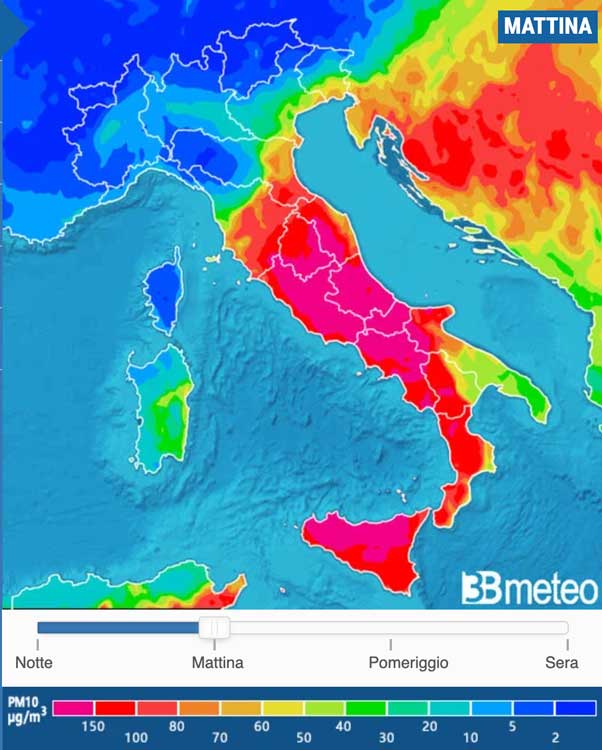 Mappa Italia 3bMeteo PM10 la mattina del 1° aprile