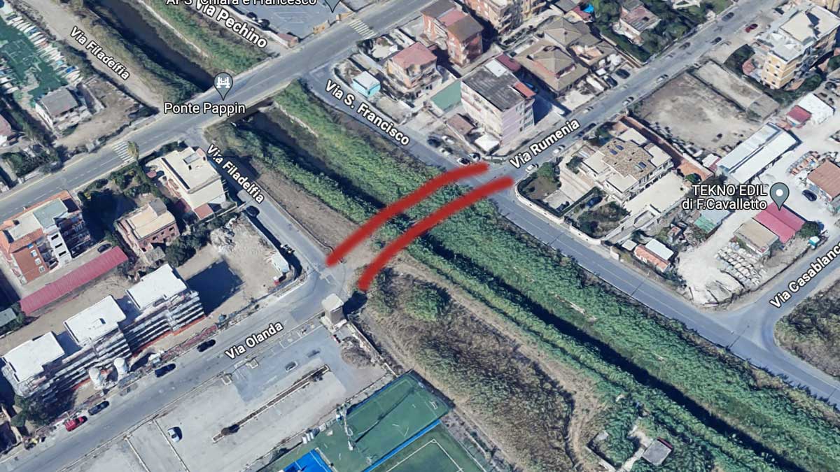 Mappa del punto dove verrà costruito il ponte Crocetta