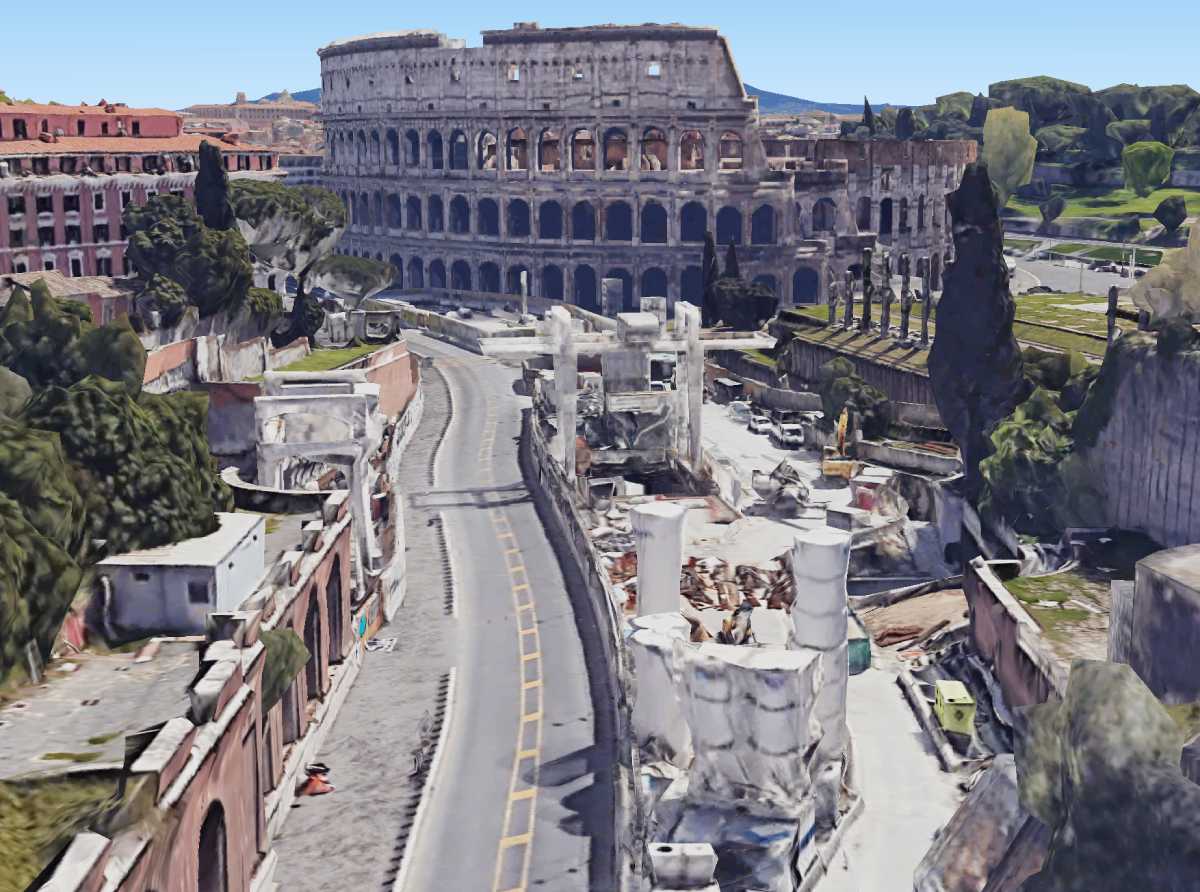 Vista dall'alto del cantiere Metro C al Colosseo