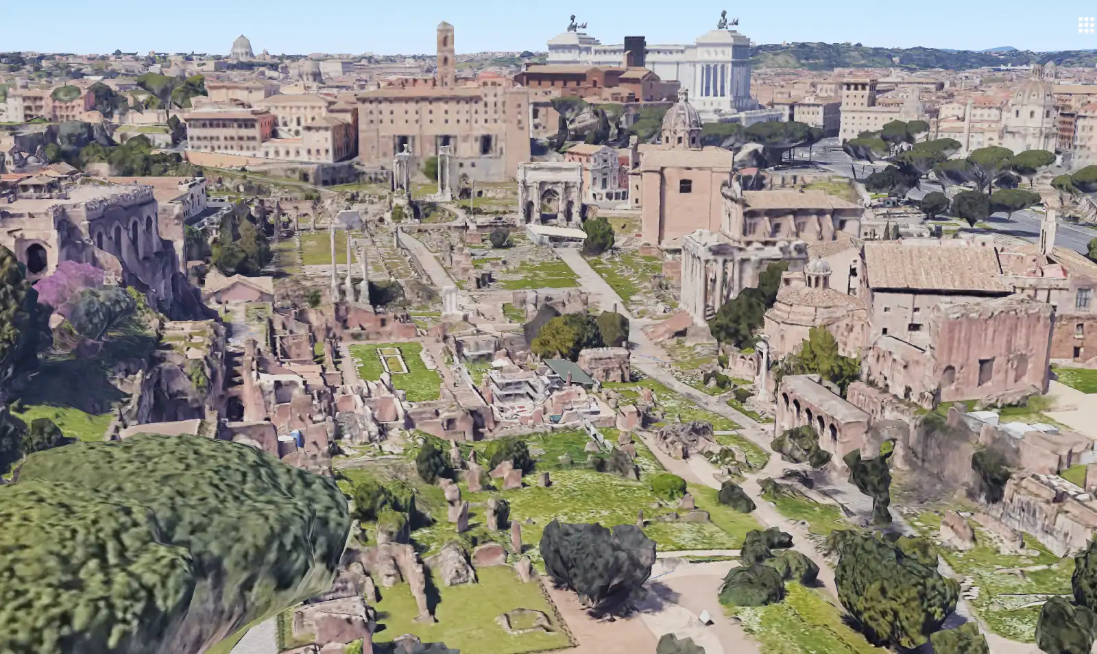 Roma, Foro romano (Veduta aerea di Google Map con ausilio AI)