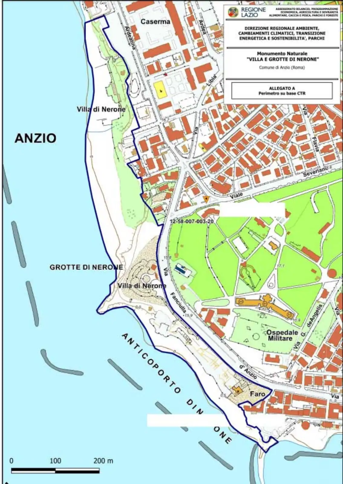 Mappa della zona delle Grotte di Nerone di Anzio candidata a Monumento naturale