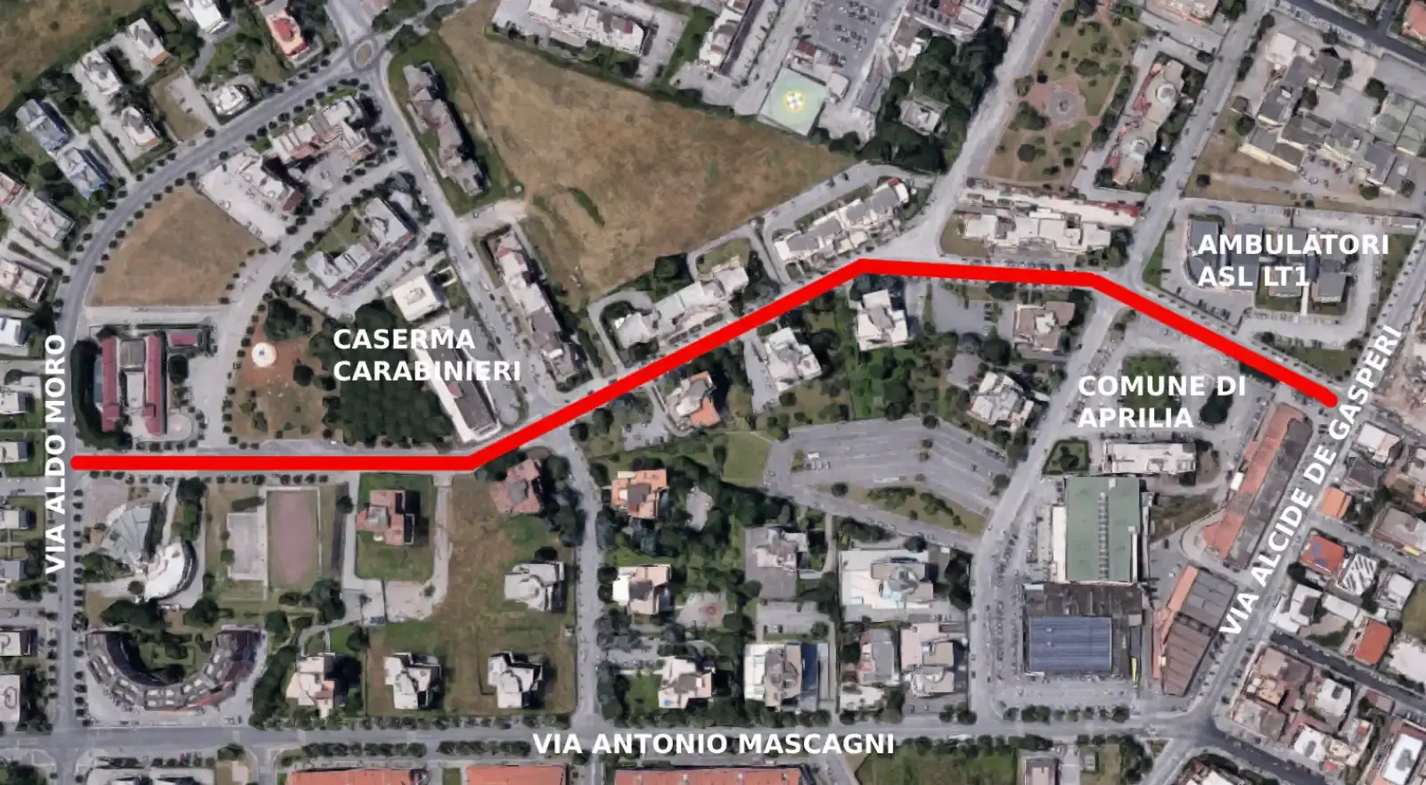 Mappa di Via Giustiniano, Aprilia (segnata in rosso)