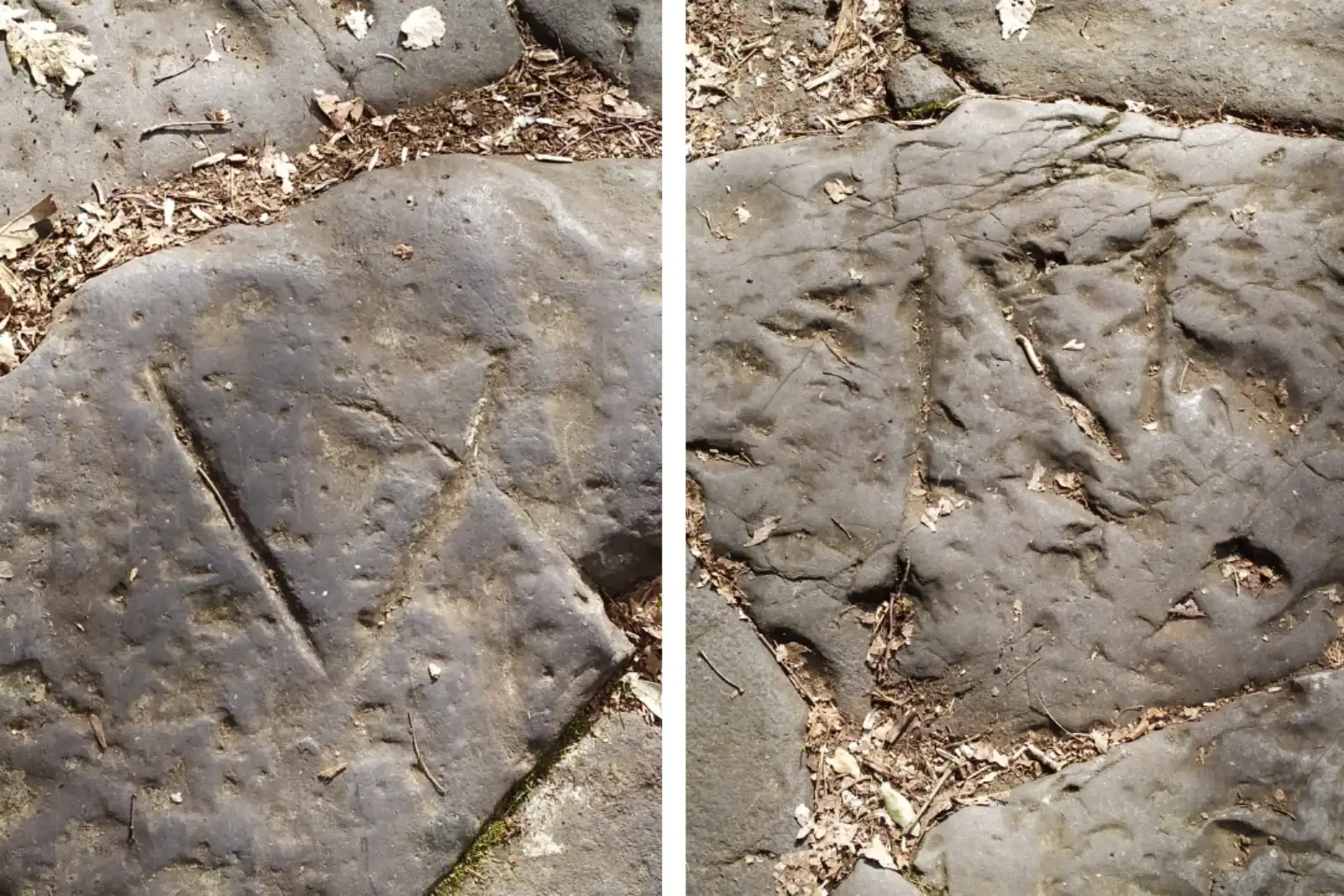 Lettere V e N su pietre della Via Sacra
