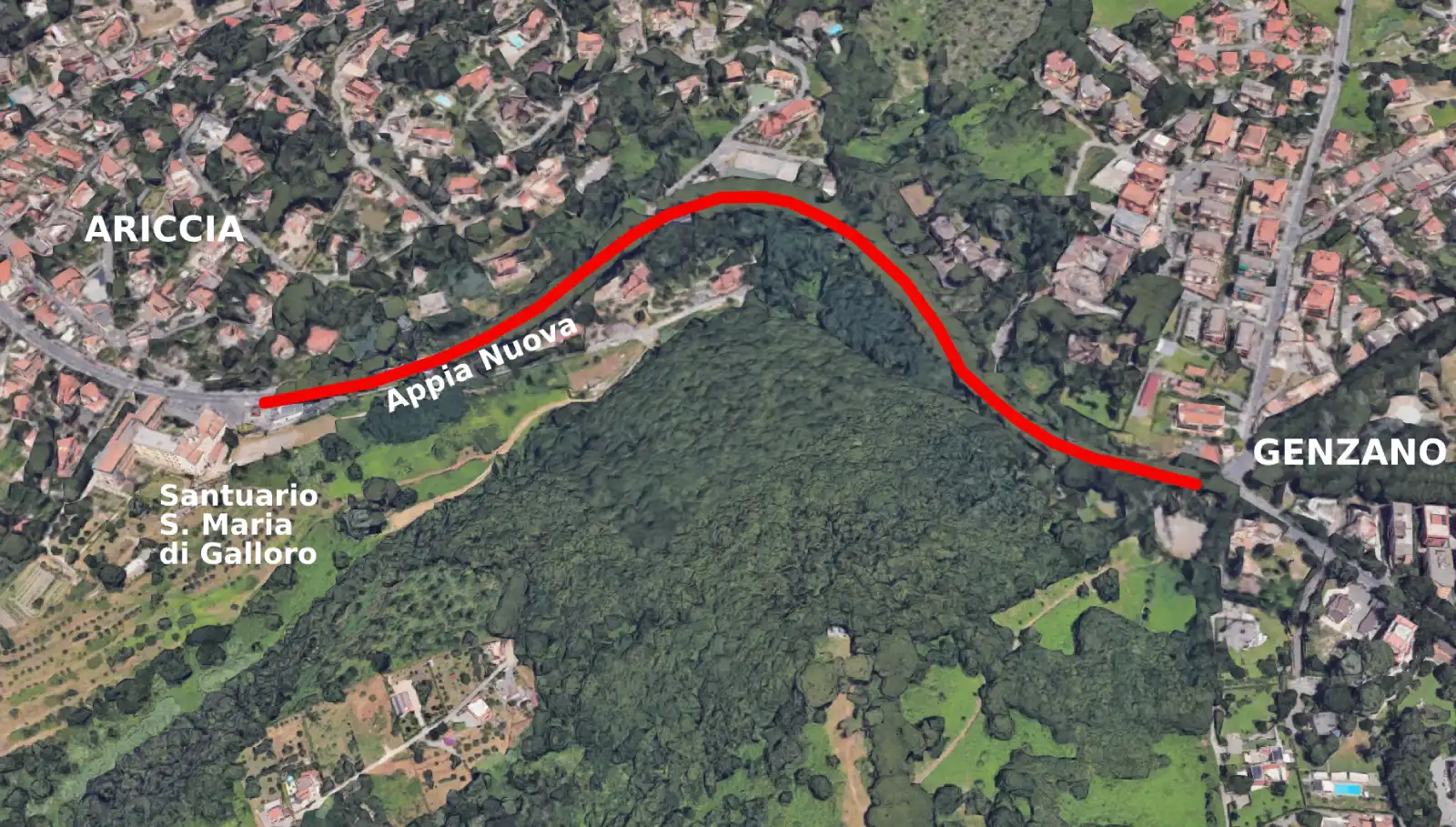 Mappa tratto stradale Appia Nuova tra Ariccia e Genzano