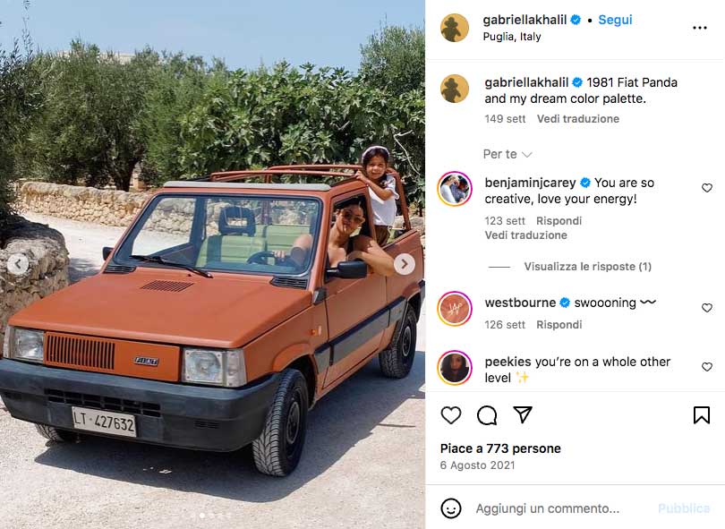 Gabriella Khalil in Puglia sulla Fiat Panda targata Latina
