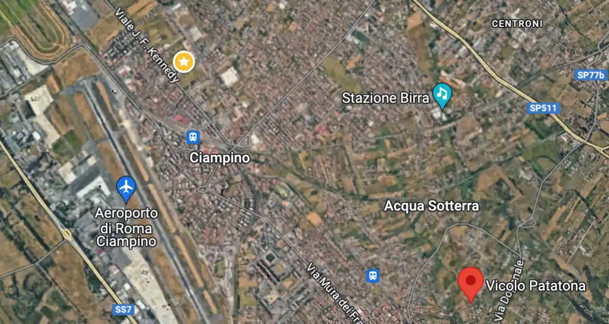 Sulla mappa il punto in rosso dove si trova vicolo patatona rispetto al centro di Ciampino (Google map)