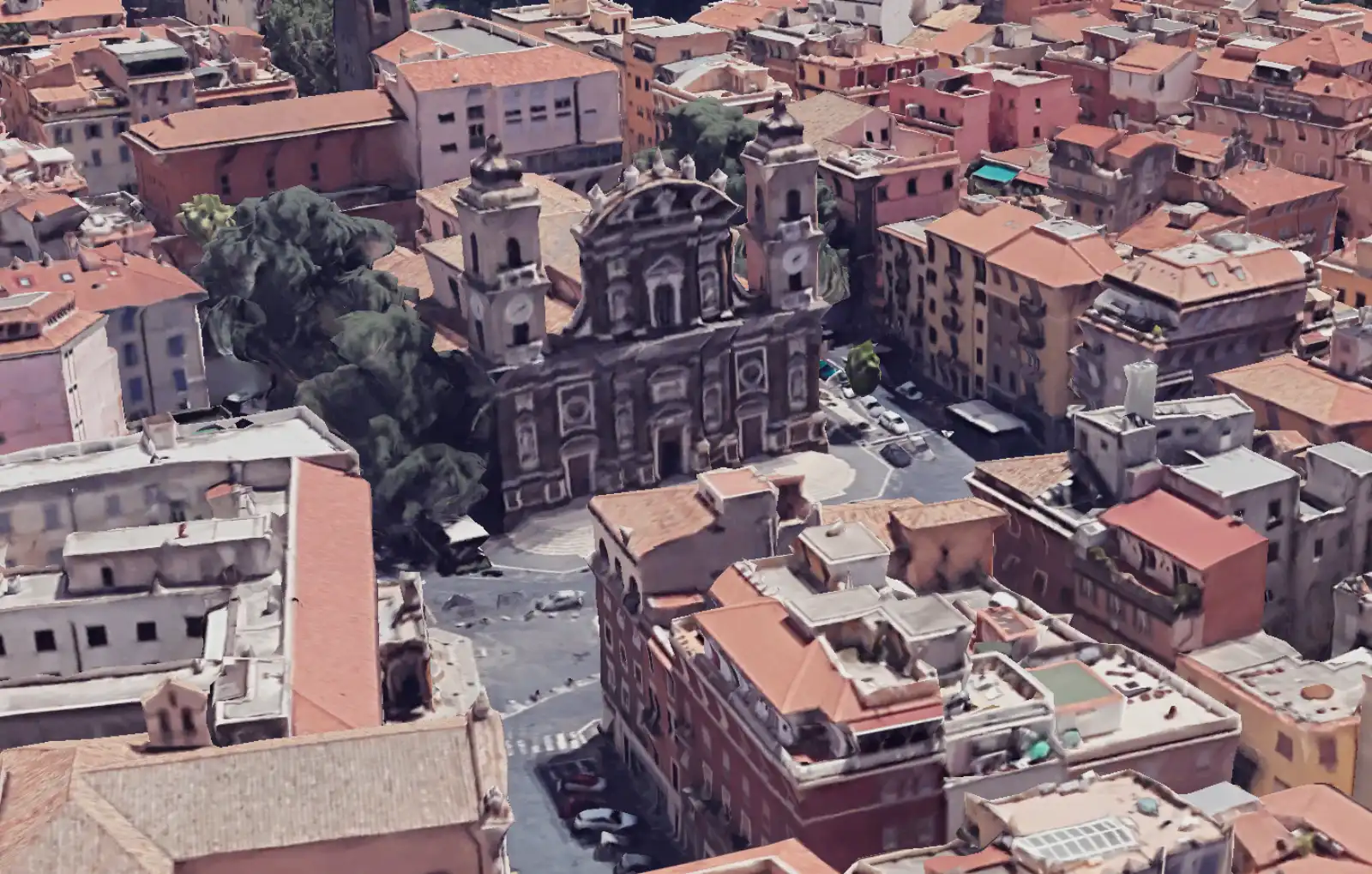 Frascati, veduta dall'alto della Basilica di San Pietro (Google map 3D con ausilio AI)
