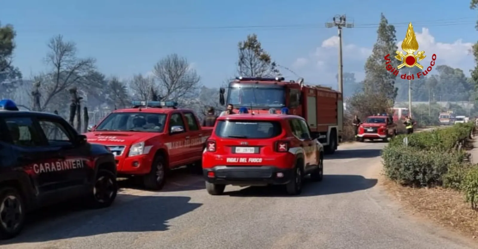 Automezzi intervenuti per l'incendio presso attività di floricultura a Sabaudia