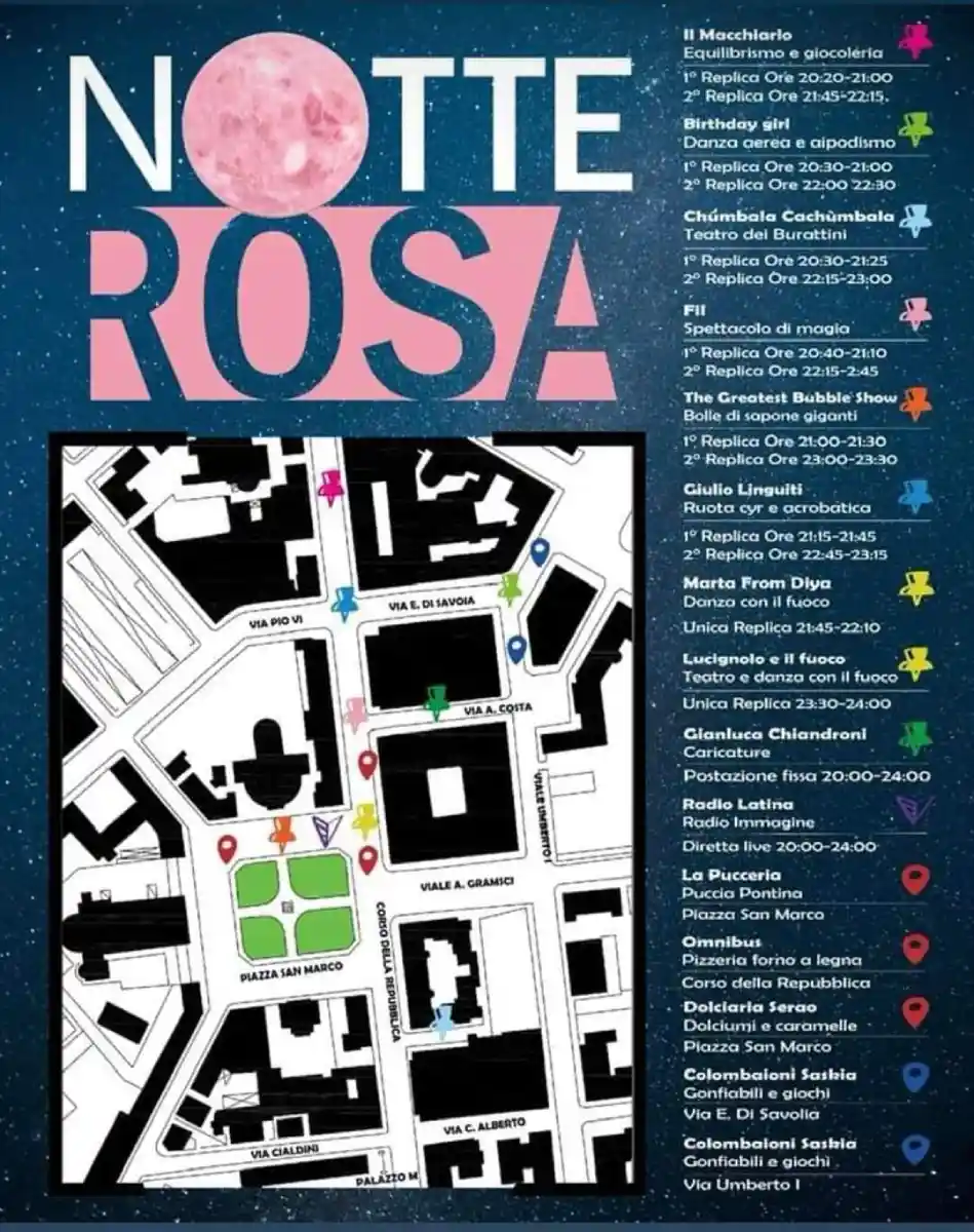 Mappa degli artisti di strada della Notte rosa Latina