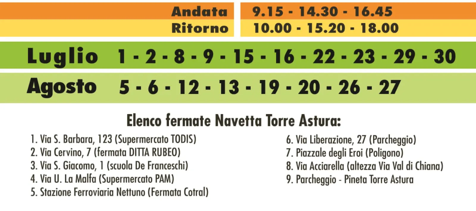 Servizio navetta Nettuno Torre Astura, orari e fermate