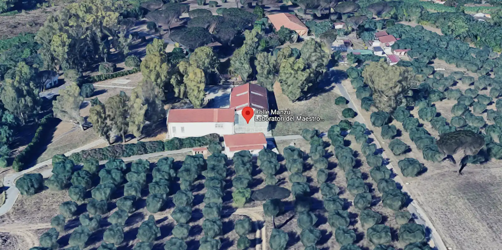 Veduta dall'alto di Colle Manzù (Google Maps 3D con ausilio AI)