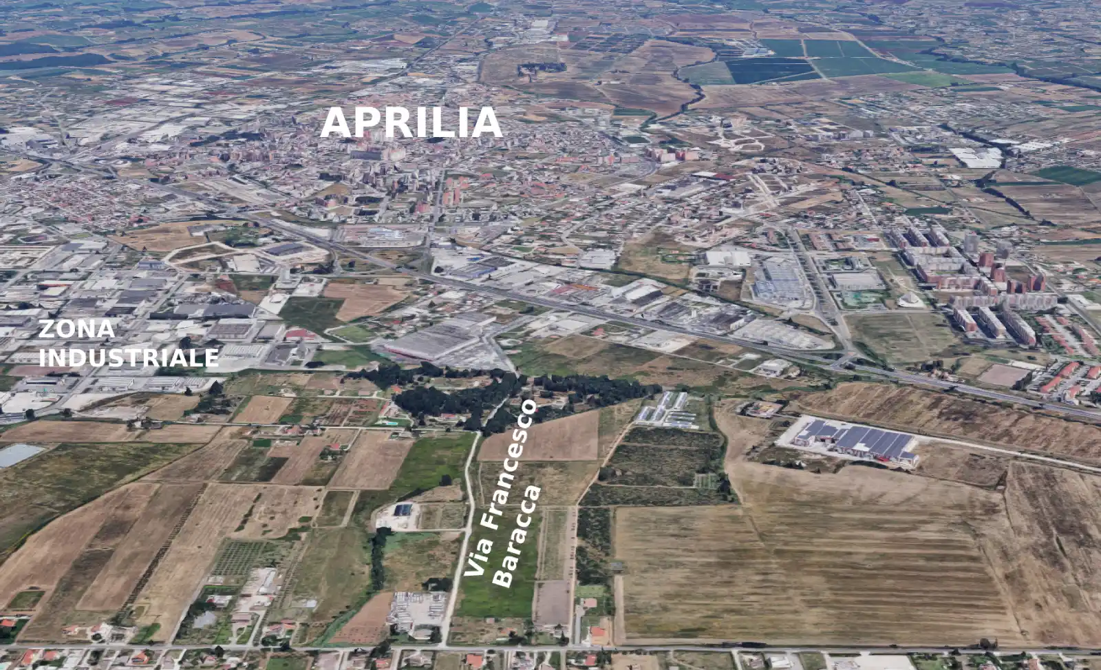 Aprilia, mappa della zona industriale e di via Francesco Baracca