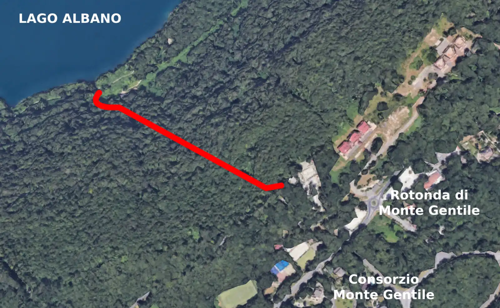 Mappa con rappresentata la nuova condotta idrica (in rosso) dal lago Albano ad Ariccia