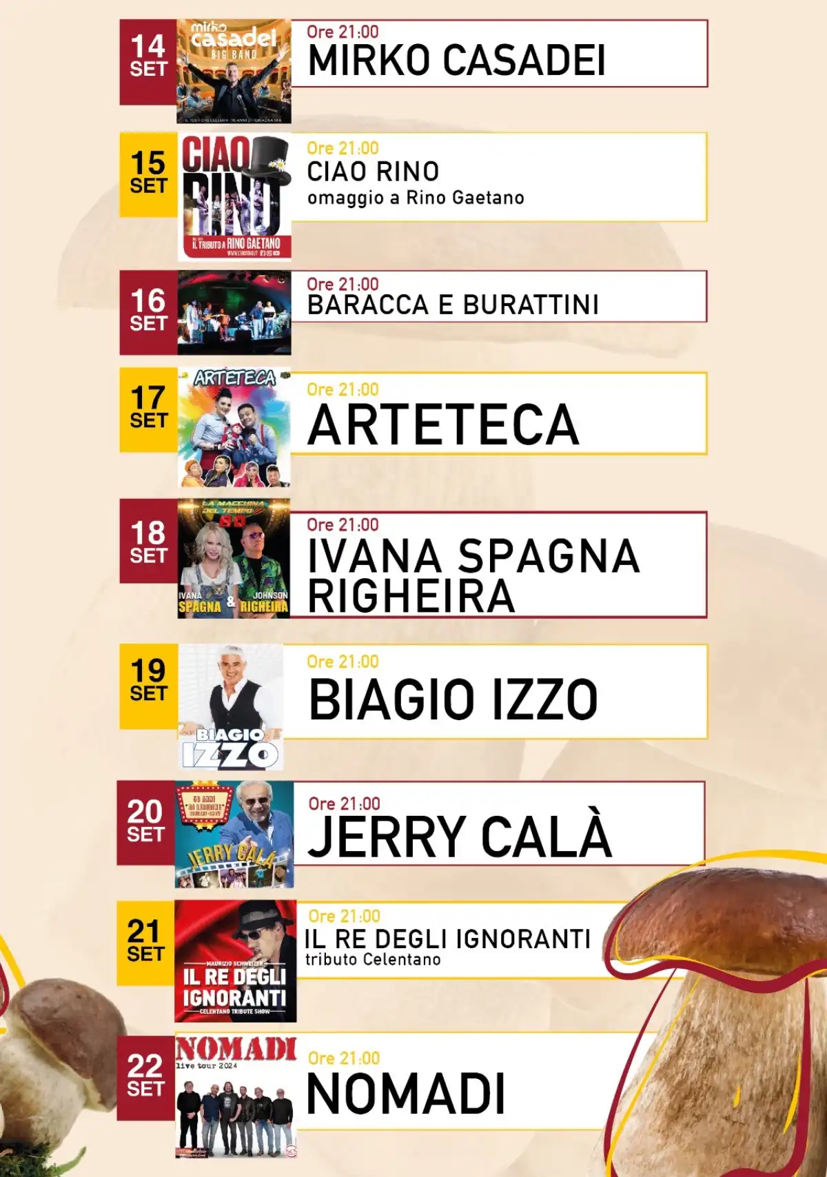 Programma spettacoli alla festa del Fungo Porcino di Lariano - 2° parte