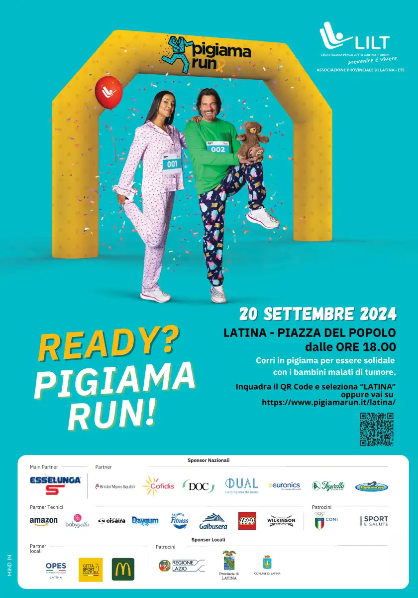 locandina della Pigiama Run 2024 il 20 settembre a Latina