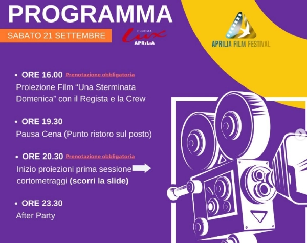 programma Aprilia Film Festival 21 settembre