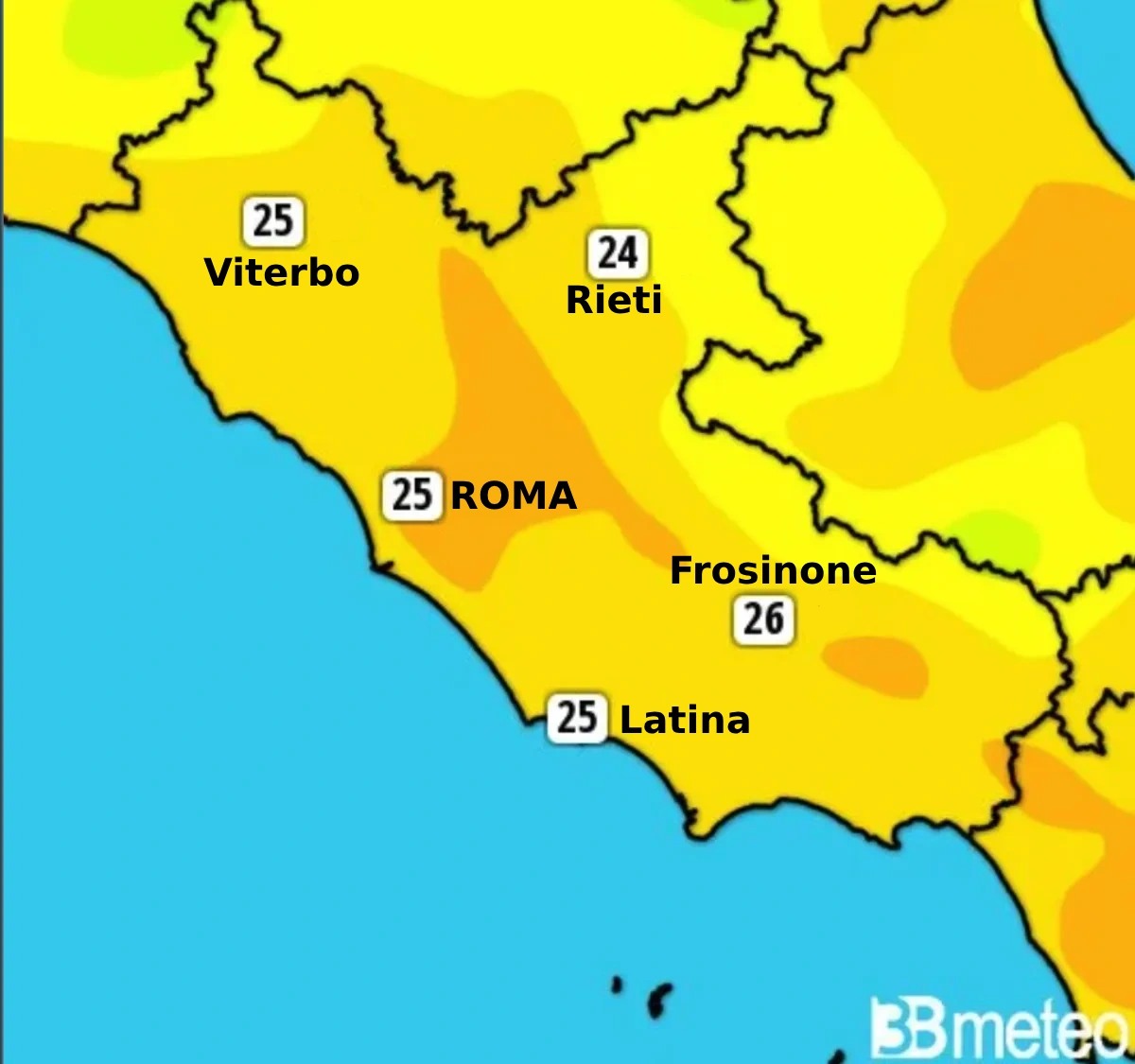 Meteo Roma Latina temperature massime